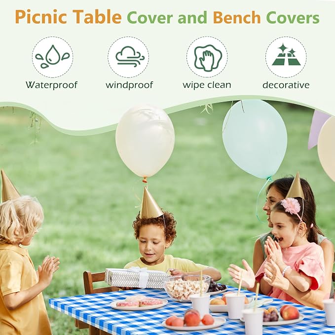 Picnic Table Cover with Bench Covers and Bag, Camping Table Camping Essentials Cover with Elastic Edges, 72x30 Inches 3 Pcs Set (Blue)