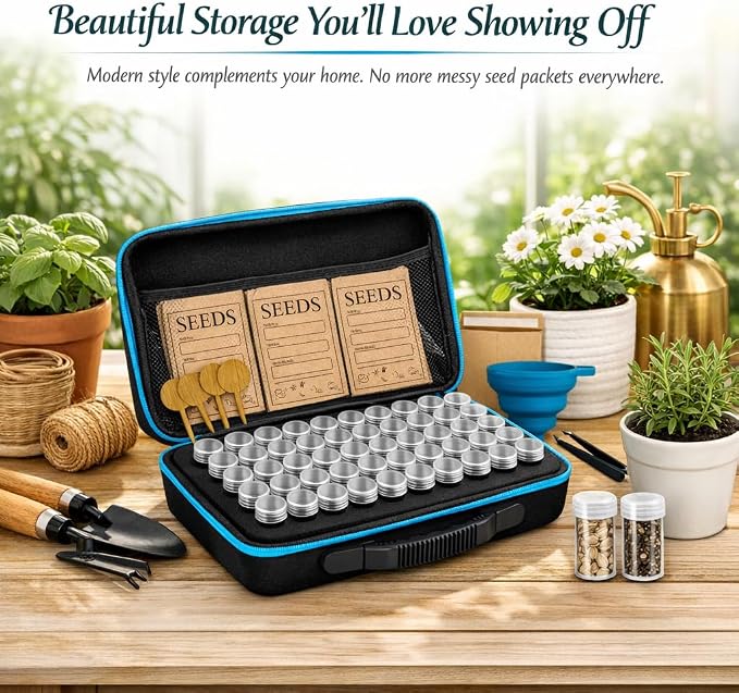 Seed Storage Organizer Kit with 120 Containers, Seed Saver Storage Box for Seed Collection & Preservation, Seed Envelopes, Labels, Funnel & Tweezers, Garden Seed Organizer for Gardeners