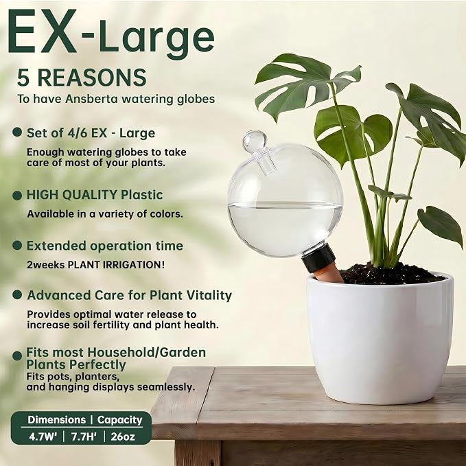 EX-Large Plant Watering Globes with Cover 26oz Top Fill Plastic Water Bulbs Self Watering Planter Inser, Slow Release Terracott, Plant Watering Devices for Plants, 2 Pack