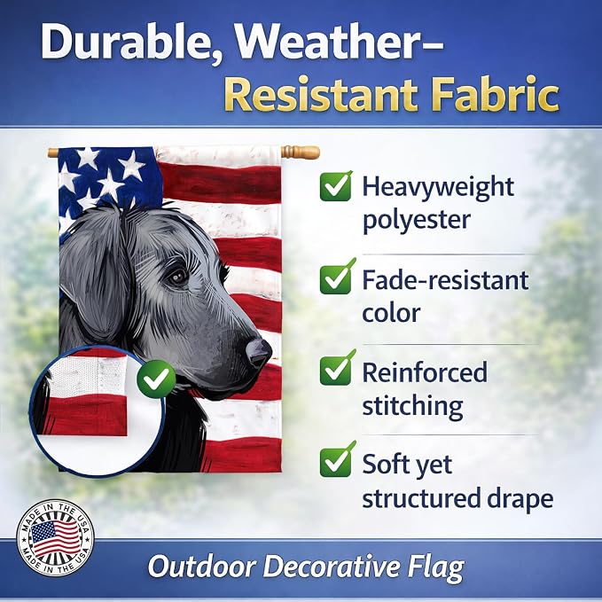 Caroline's Treasures CK6526CHF Flat-Coated Retriever American Flag House Flag Large Porch Sleeve Pole Decorative Outside Yard Banner Artwork Wall Hanging, Polyester, House Size, Multicolor