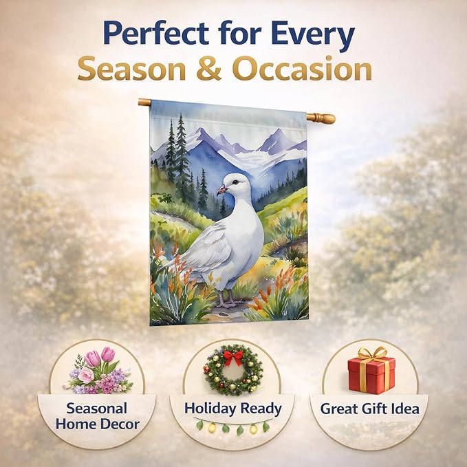 Caroline's Treasures Alaska Willow Ptarmigan House Flag Large Porch Sleeve Pole Decorative Outside Yard Banner Artwork Wall Hanging, Polyester, House Size, Multicolor