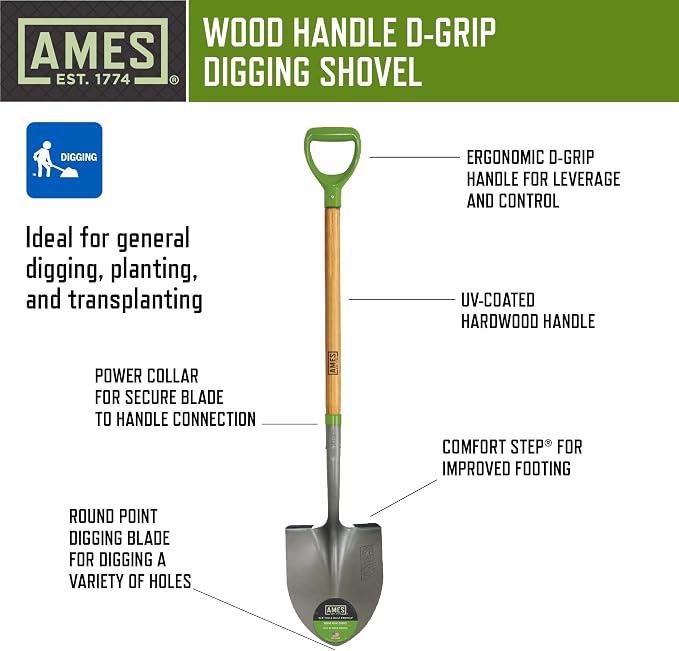 AMES 3-pc. Small Spaces Gardening Kit with Border Spade, Digging Fork, and Round Point Shovel