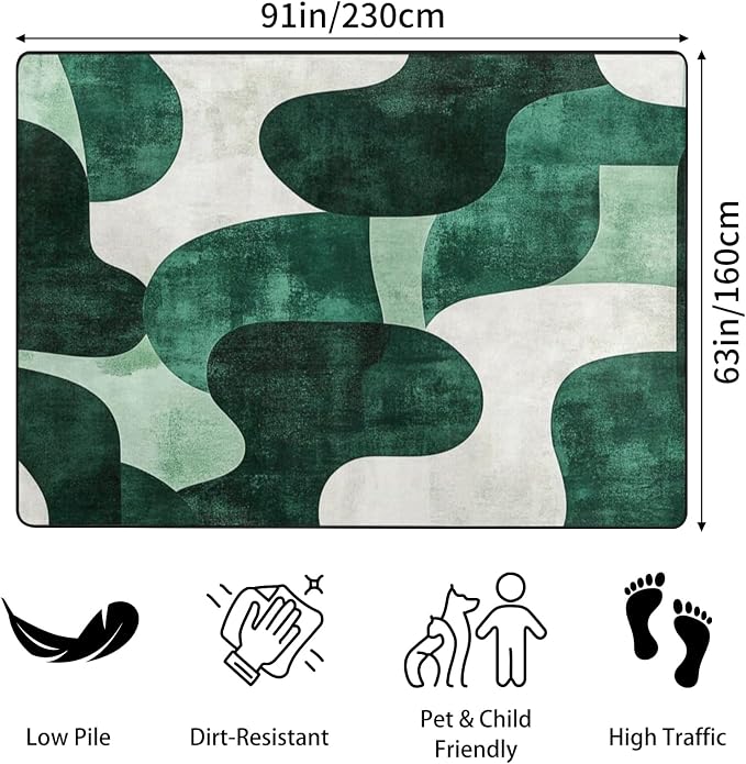 9CH Modern Green Beige Abstract Area Rug 5x7 Wave Rugs for Living Room | Washable Soft Low Pile Non-Slip Carpet for Dining Room, Office Home Decor,Green