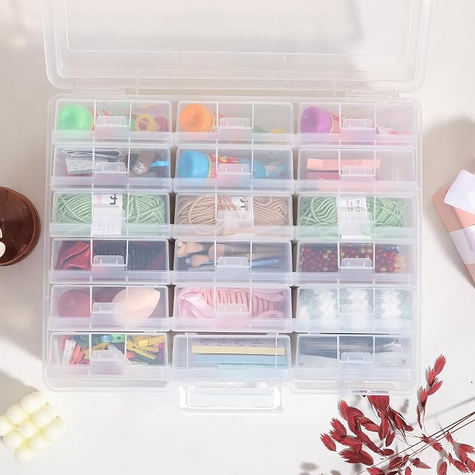 novelinks Stackable Plastic Clear Storage Box Containers with Latching Lid - Art Craft Supply Organizer Storage Containers for Pencil Box,Crayon, Jewelry (18 Pack Clear Small)