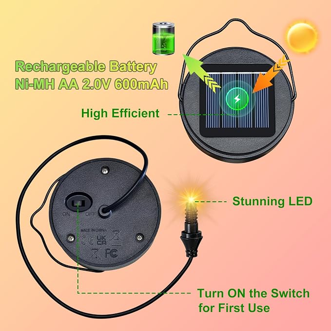 AA 600Mah Solar Light Replacement Top Parts for Solar Outdoor Lantern, Waterproof LED Lights for Yard, Garden, Patio Decor DIY Gifts (1Pack)