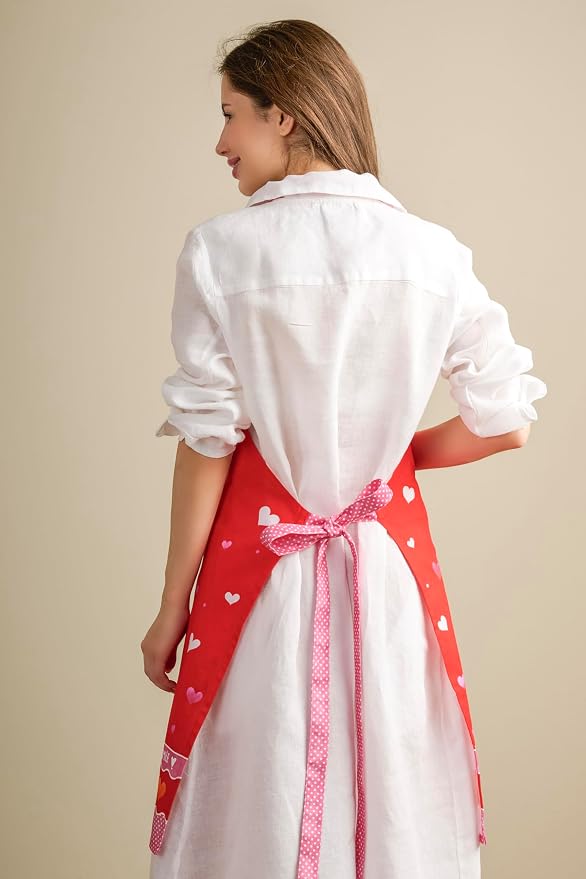 Maison d' Hermine Aprons for women with Pocket 100% Cotton (27.50"x31.50") | Adjustable Neck Strap & long ties Apron Men Chef Wedding Cooking Gardening Server Maid