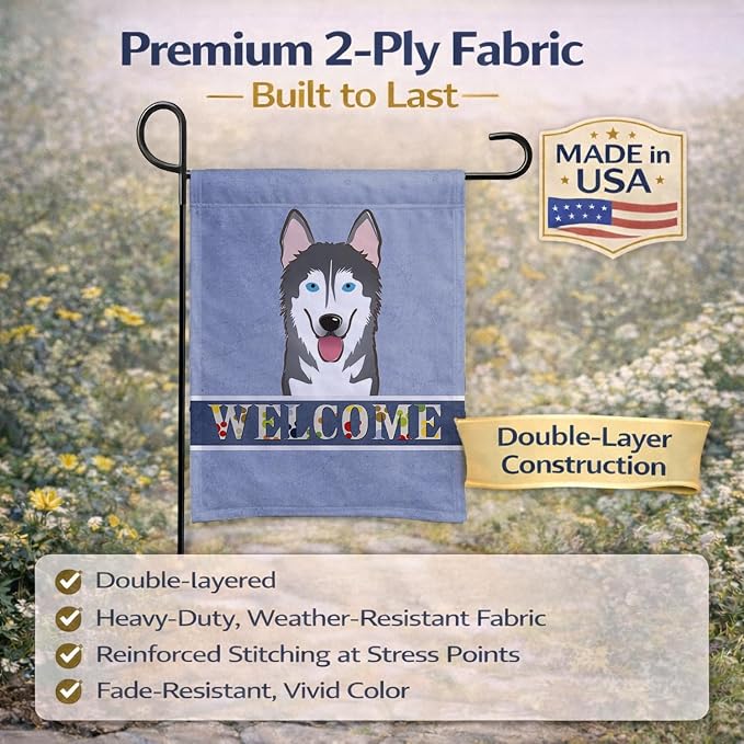 Caroline's Treasures BB1404GF Alaskan Malamute Welcome Garden Flag, Blue Mailbox Flag Decorative Yard Flag Banner Outside Patio Artwork Yard Flower Beds, Garden Size, Multicolor