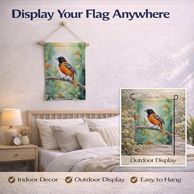 Caroline's Treasures Maryland Baltimore Oriole Garden Flag Mailbox Flag Decorative Yard Flag Banner Outside Patio Artwork Yard Flower Beds, Garden Size, Multicolor