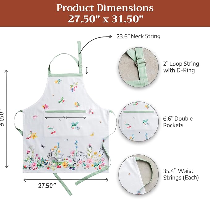 Maison d' Hermine Aprons for women with Pocket 100% Cotton (27.50"x31.50") | Adjustable Neck Strap & long ties Apron Men Chef Wedding Cooking Gardening Server Maid