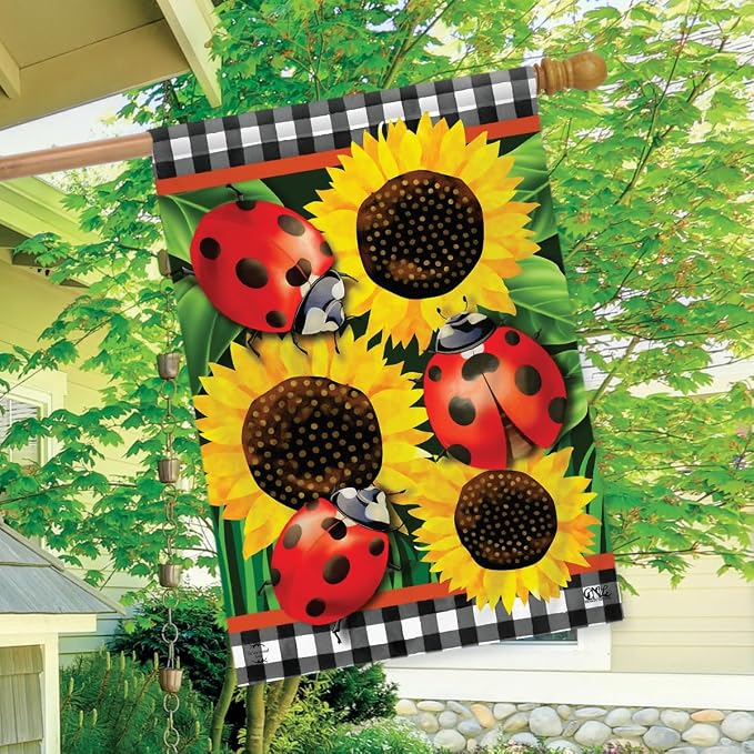 Ladybugs And Sunflowers Summer House Flag Floral Everyday 28" x 40" Briarwood Lane