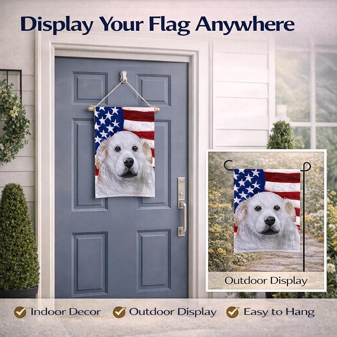 Caroline's Treasures CK6599GF Kuvasz American Flag Garden Flag Mailbox Flag Decorative Yard Flag Banner Outside Patio Artwork Yard Flower Beds, Garden Size, Multicolor