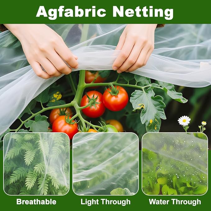 Agfabric Garden Netting 5'x100' Insect Pest Barrier Bird Netting for Garden Protection,Row Cover Mesh Netting for Vegetables Fruit Trees and Plants,White