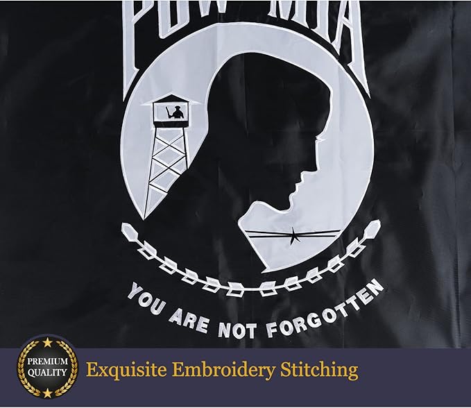 Homissor American Flag and Pow Mia Flag 3x5 Ft Combo Pack Embroidered Stars US Flags for Outside Heavy Duty Outdoor Double Side