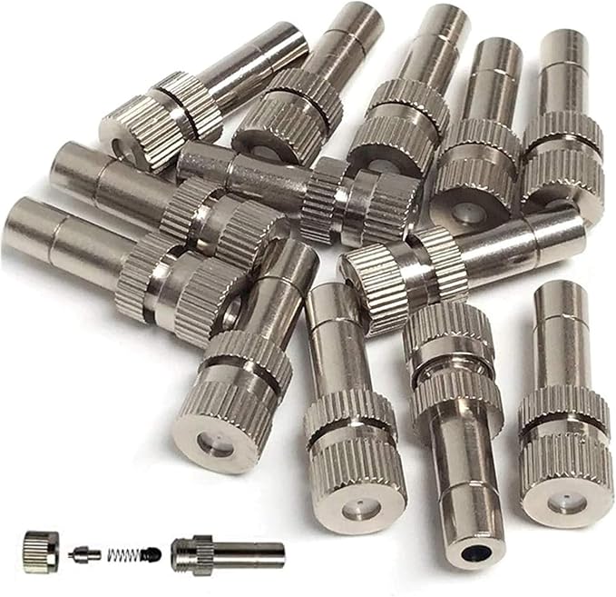 20pcs Brass Mister Nozzles, 6mm Misting Nozzles for Outdoor Cooling System, Landscaping, Air Humidification, Greenhouse Irrigation (without Filter, 0.031"/0.8mm Orifice)