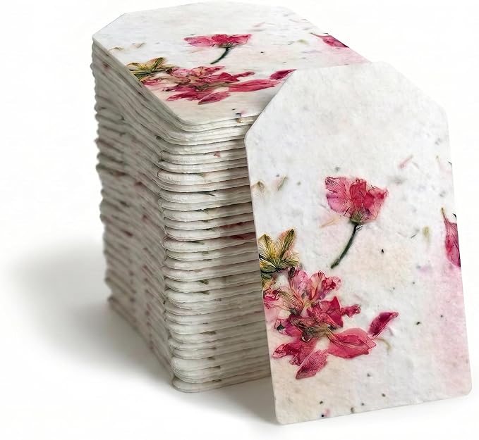 50Pcs Plantable Pink Seed Paper Tags with Wildflower Seeds, Writable & Plantable Present for Moms, Plant Lover, Teachers, Ideal for Weddings, Baby Shower Favors, Memorial, & Celebrations