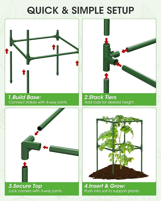 3 Pack Tomato Cages,Square Tomato Plant Stakes Support Cages Trellis for Garden Climbing Vegetables Flowers Fruits,Extra Bold