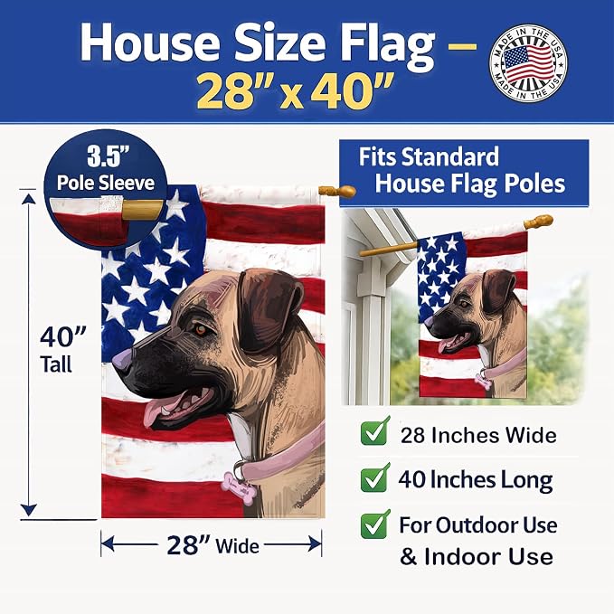 Caroline's Treasures CK6745CHF Treeing Tennessee Brindle American Flag House Flag Large Porch Sleeve Pole Decorative Outside Yard Banner Artwork Wall Hanging, Polyester, House Size, Multicolor