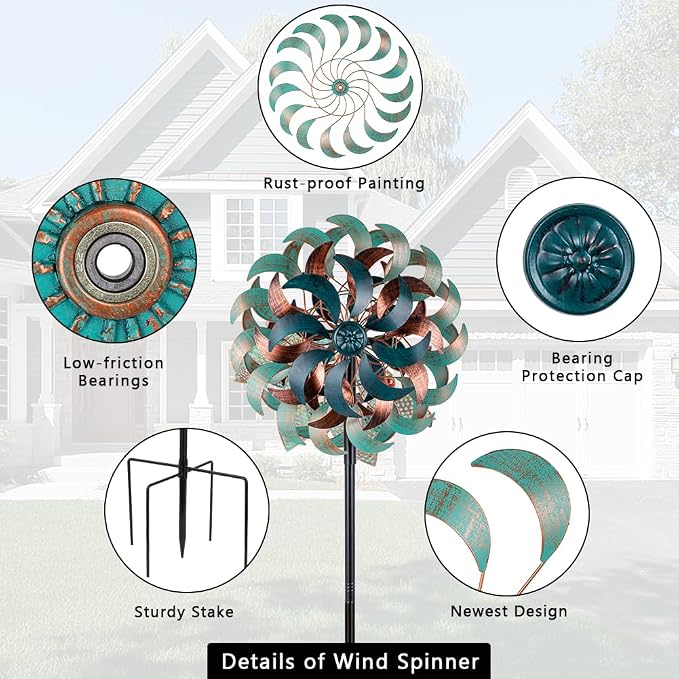 Stargarden Wind Spinners for Yard and Garden, 6 Layers Windmill | Metal Wind Sculptures & Spinners with Sturdy Stakes, Metal Yard Art Decoration