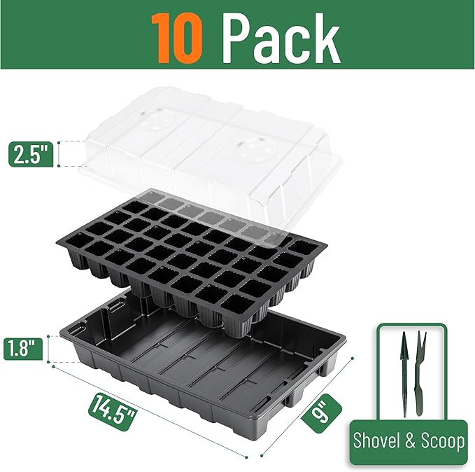 Mr. Pen- Seed Starter Tray Kits, 10 Pack, Total 400 Cells | Durable Plant Germination Trays with Humidity Vented Domes and Bases, Ideal for Seed Starting