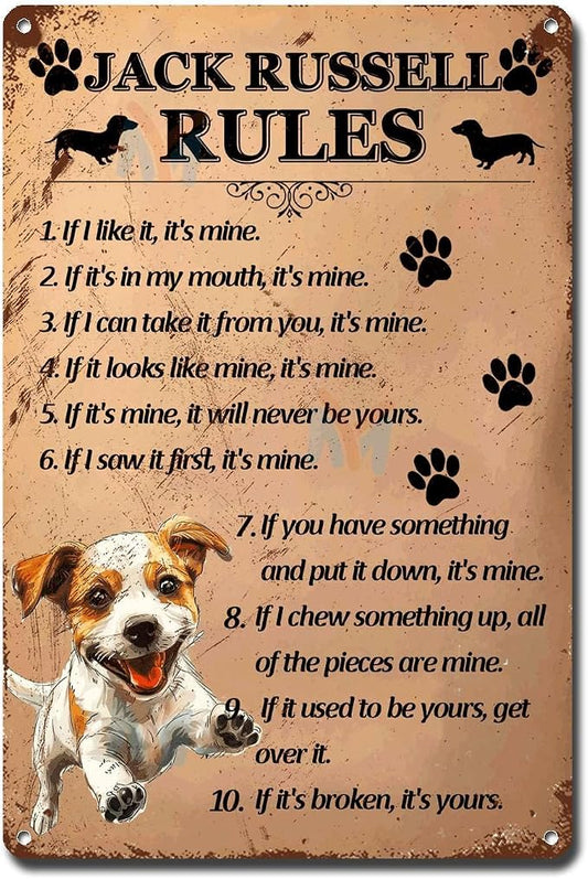 Metal Sign Tin Sign Vintage Wall Art Jack Russell Rules Metal Signs Vintage for Restaurant 6×8 Inches