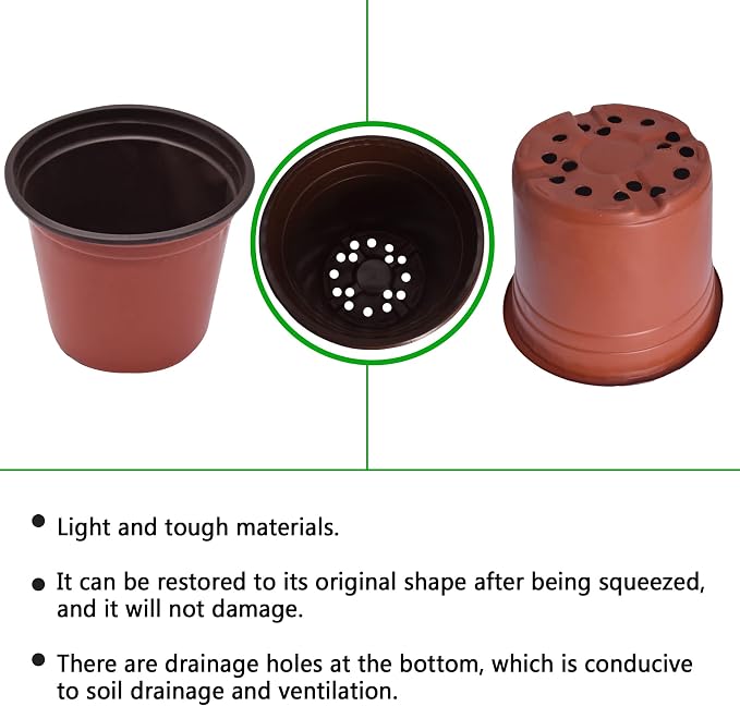 HOSTIC 7 Inch Nursery Pot Seedling Pot Plant Container Seed Starting Pots Multipurpose Plastic Pots 100 Packs