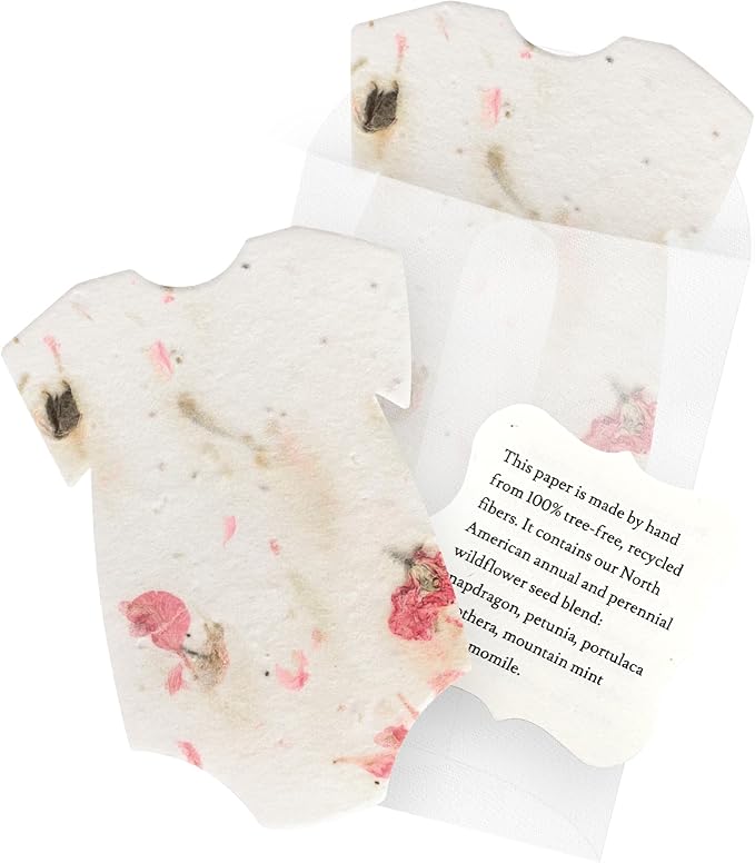 Pink Onesie Gift Tags with Wildflower Seeds - 24pcs Writable Gift Wrap Tags for Baby Showers, Mother's Day Present, Party Favors, DIY Crafts, & Earth Day Decorations