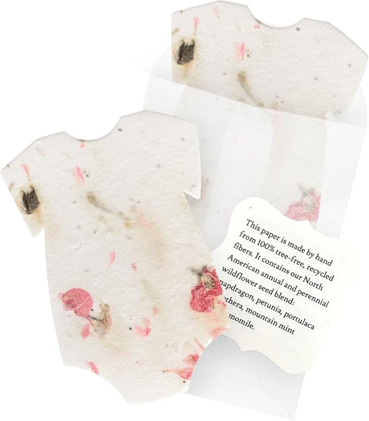 Pink Onesie Gift Tags with Wildflower Seeds - 24pcs Writable Gift Wrap Tags for Baby Showers, Mother's Day Present, Party Favors, DIY Crafts, & Earth Day Decorations