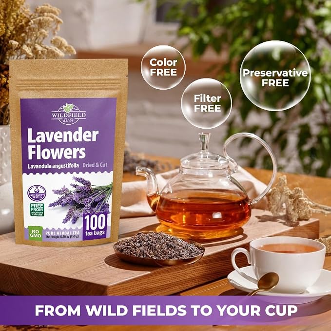 40 Bags Lavender Herb Lavender Buds Herbal Tea (Lavandula Angustifolia) - 40 Count 1.5g Bags Flowers Dried Tea Flores De Lavanda