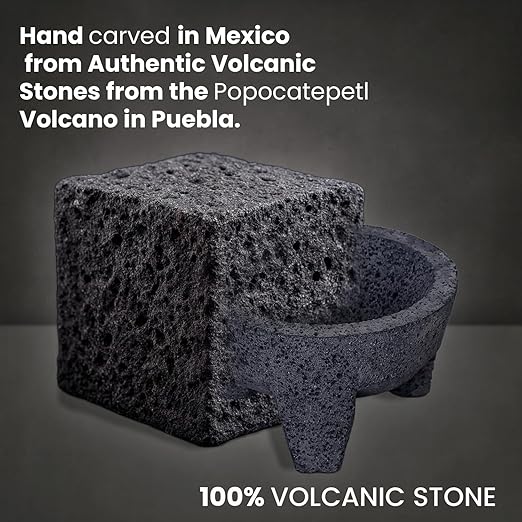 The Original Molcajete Mexicano Volcanic Rock Handmade of Authentic Lava Rock in Mexico - Molcajete de Piedra volcanica - Molcajete Mortar Pestle Bowl - Volcanic Rock Guacamole Maker