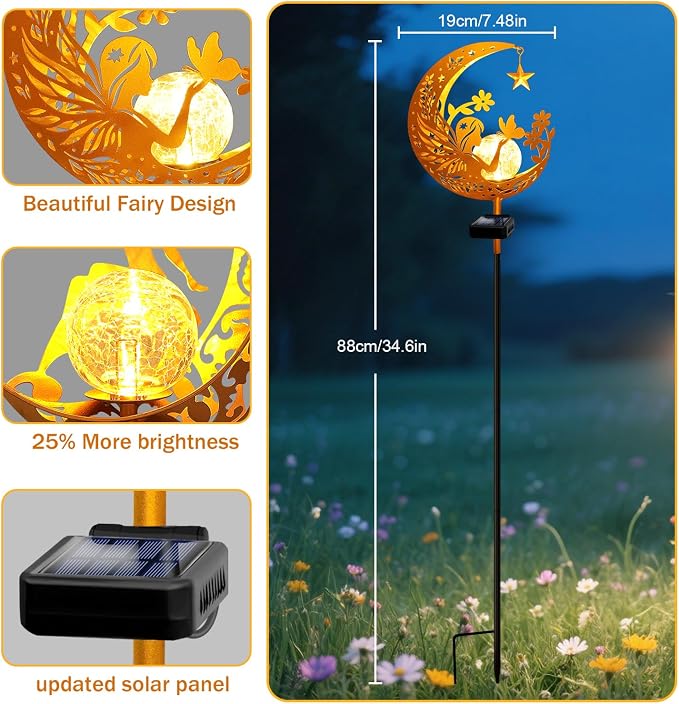 Solar Garden Lights Waterproof, Gift for Women Mom Grandma Wife Daughter, Fairy Pathway Stake Light, Glass Globe with Moon Fairy Decor, Outdoor Decor Light for Walkway Yard Lawn Patio Courtyard Garden