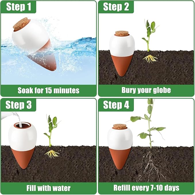 4 Pack Terracotta Watering Spikes, Plant Watering Devices Wine Bottle Automatic Plant Self Watering Spikes for Vacations, Clay Self-Watering Stakes for Indoor Outdoor Plants