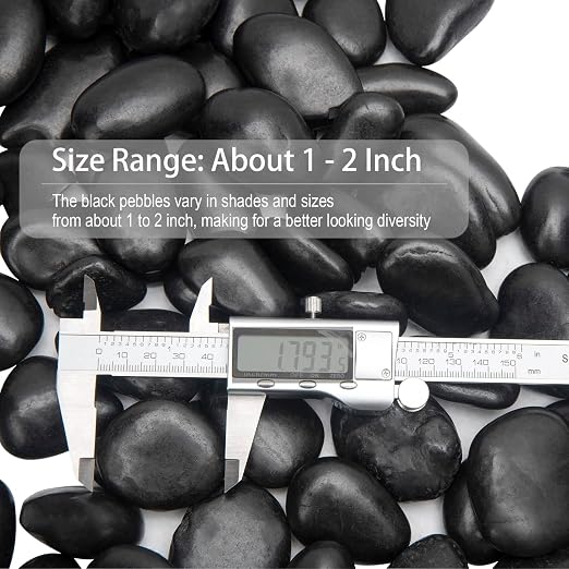 Black River Rocks - Large Polished Black Pebbles for Plants & Garden Decorative Stones, 1-2 Inch, 15 Pound