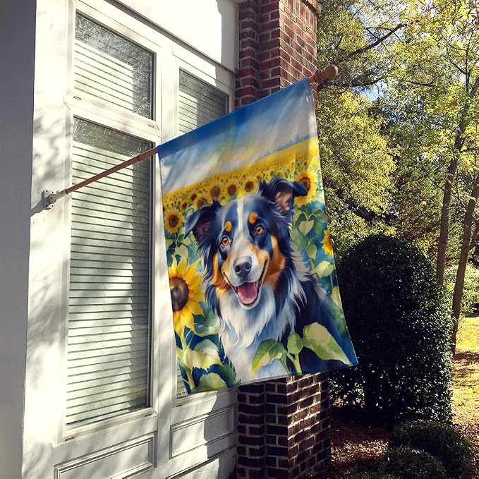 Caroline's Treasures DAC6032CHF Border Collie in Sunflowers House Flag Large Porch Sleeve Pole Decorative Outside Yard Banner Artwork Wall Hanging, Polyester, House Size, Multicolor