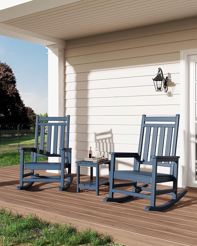 GarveeLife Adirondack Outdoor Side Table 18 x 15 in, HDPE 2-Tier Patio Side Tables for Outside, All-Weather End Table for Patio Pool Deck Indoor Backyard, Navy Blue