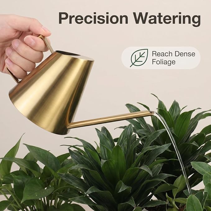 13.6 oz Watering Can Indoor Plants Stainless Steel Plant Waterer Watering Pot Sprinkle Pot Garden Flowers Plants Flower Tool Gold Watering Can with Long Spout (400ml)