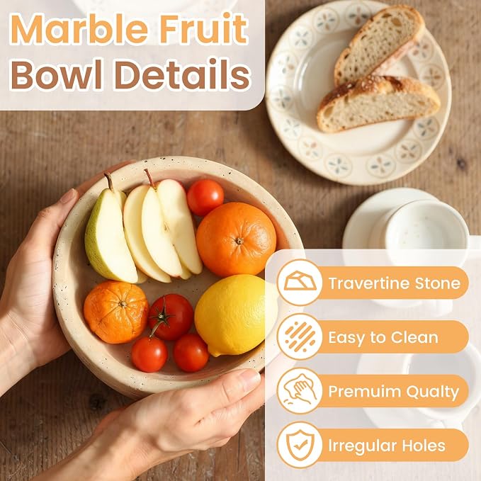 Travertine Marble Bowl & Decorative Bowl, 7.8" Modern Home Decor Key Bowl for Entryway, Natural Stone Centerpiece for Coffee Table, Ring Tray, Housewarming Gifts (Natural Color)
