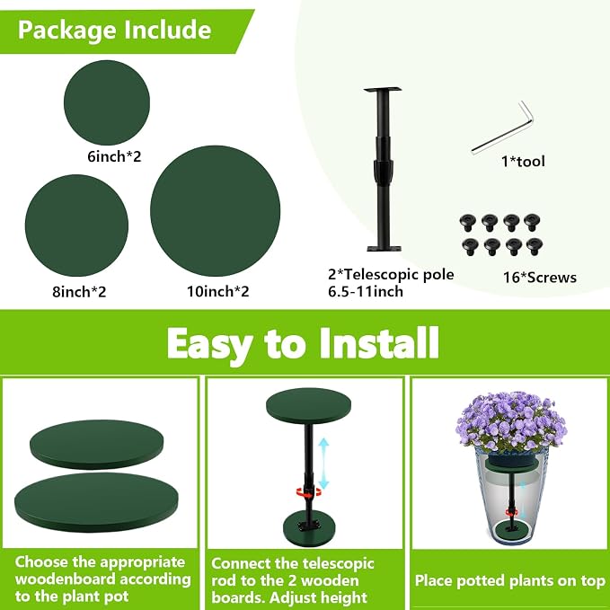 Axcoix 2 Pack Adjustable Height Plant Risers for Inside Pots, 7.5-12" Planter Inserts for Large Pots, Pot Fillers for Tall Square Round Taper Planters (6" 8" 10" Base or Top)