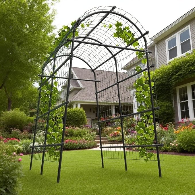 Garden Arch Trellis, 7.5FT Extra Tall Polyethylene-Coated Stainless Steel Garden Trellis for Climbing Plants, Vegetables, Flowers, Outdoor Pergola Arbor Wedding Party Decoration, Cucumber Trellis, Gar