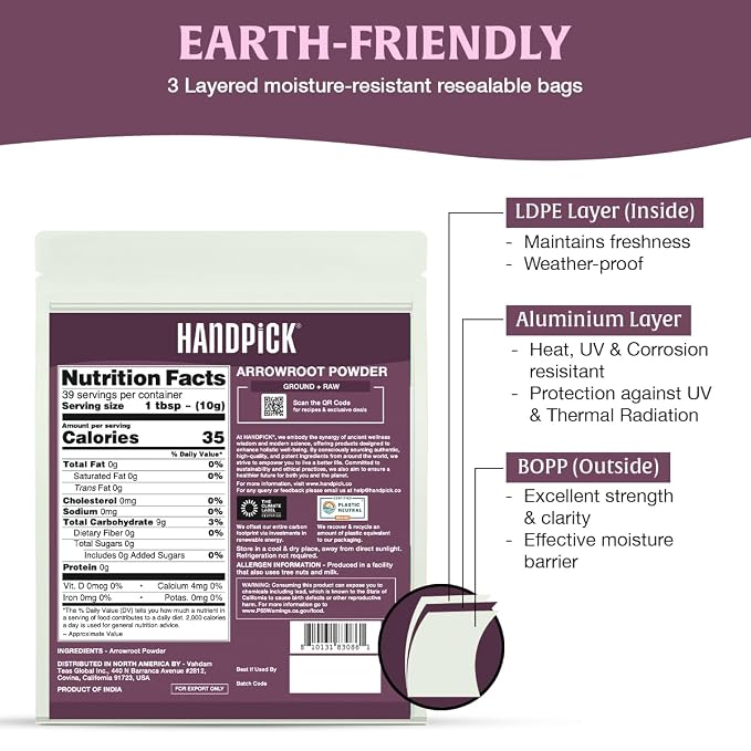 Arrowroot Powder (397g/14oz) Natural Thickener, Fine Ground | Wheat Flour Substitute | Non GMO, Gluten Free, Dairy Free | Neutral Flavor, Ideal for Baking/Cooking | Resealable Ziplock Pouch