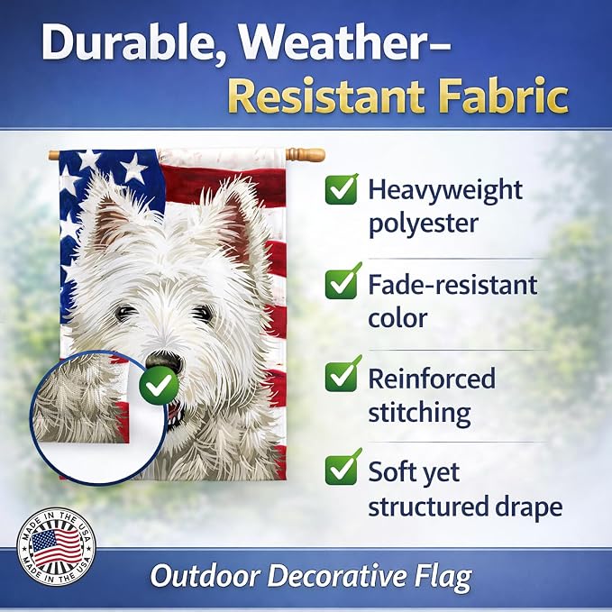 Caroline's Treasures CK6471CHF Cairn Terrier Dog American Flag House Flag Large Porch Sleeve Pole Decorative Outside Yard Banner Artwork Wall Hanging, Polyester, House Size, Multicolor