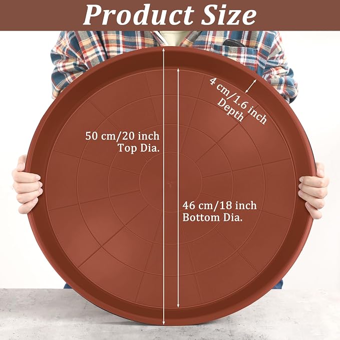 Eccliy 6 Pack Plastic Plant Saucer Heavy Duty Planter Saucers Large Plant Pot Saucers Plastic Water Trays for Indoors and Outdoors Flower Plant Plant Drip (Terracotta,20 Inch)