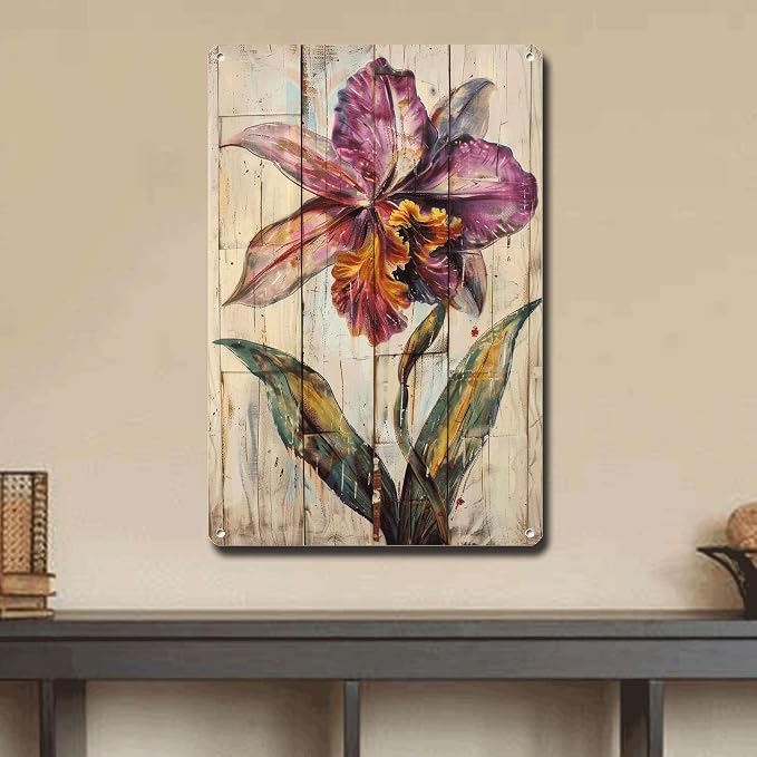 Metal Sign Tin Sign Vintage Wall Art Antique Exotica Orchid Tin Sign for Shabby Chic Interiors Rustic Elegance and Corrosion Resistant Tin Sign Paper for Restaurant 6×8 Inches