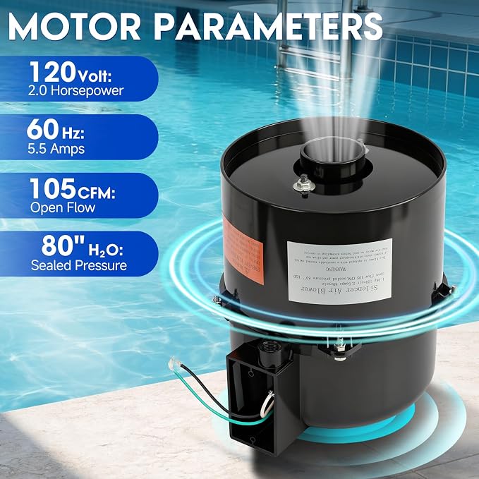 6310131 Silencer Spa Blower 1HP 120V 5.5 Amp 2 Years Warranty | Replacement for Air Supply, Direct 2 Inch Plumbing System, Quiet & Shock-Absorbing Design, for Pool Hot Tub & Spa 4-8 jets