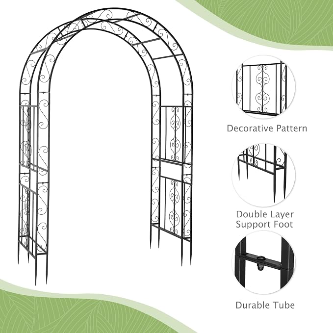 Garden Arch Trellis, Heavy-Duty Steel Frame Support Arbour Archway for Climbing Plant, Rose Vines, Vegetables, Outdoor Decoration for Lawn Backyard Party Wedding, Arc Top