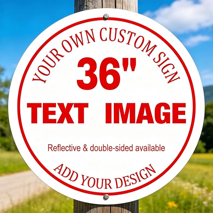 Custom Metal Sign, 36x36 Inch Large Outdoor Round Aluminum Display, Reflective Option, Rust-Free, Single/Double Sided Design, Ideal For Barber Shop, Business, Salon Studio