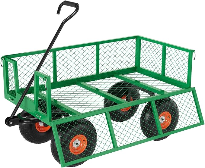 Garvee Steel Garden Cart, 500 LBS Capacity Utility Outdoor Wagon, Heavy Duty Mesh Garden Metal Wagon with Removable Sides, Flexible Handle for Yard, Lawn, Garden