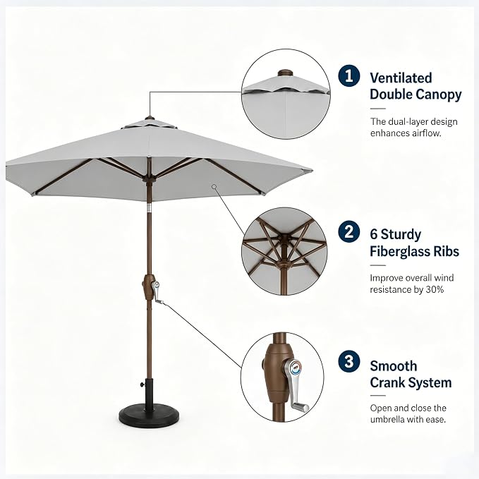 7.5ft Patio Umbrella, Outdoor Table Market Umbrella with Smooth Crank Lift, 6 Windproof Fiberglass Ribs, UPF50+ UV Protection for Deck, Pool, Garden and Backyard