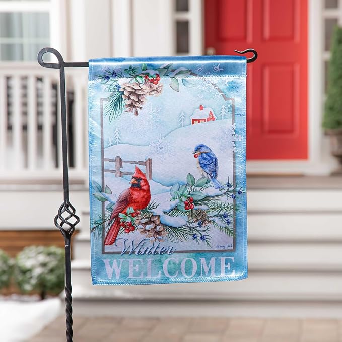 Evergreen Flag Snow Country Birds Lustre Garden Flag 12x18 Double Sided | Winter Garden Flag for Outside | Weather and Fade Resistant | Outdoor Flag For Yards and Gardens