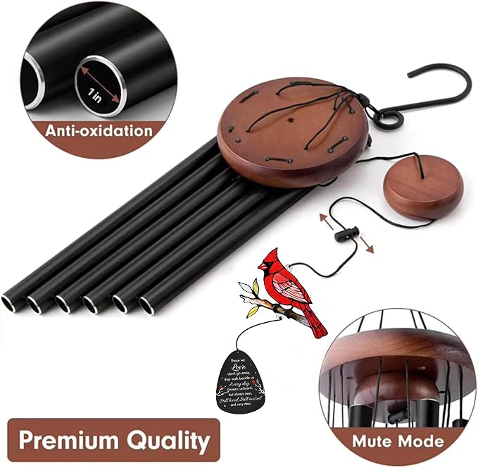Memorial Wind Chimes for Loss of Loved One, Sympathy Gifts for Loss of Mother/Dad/Husband - Cardinal Wind Chimes for Outside with Mute Option, in Memory of Loved One Gifts, Sympathy Wind Chimes 48''