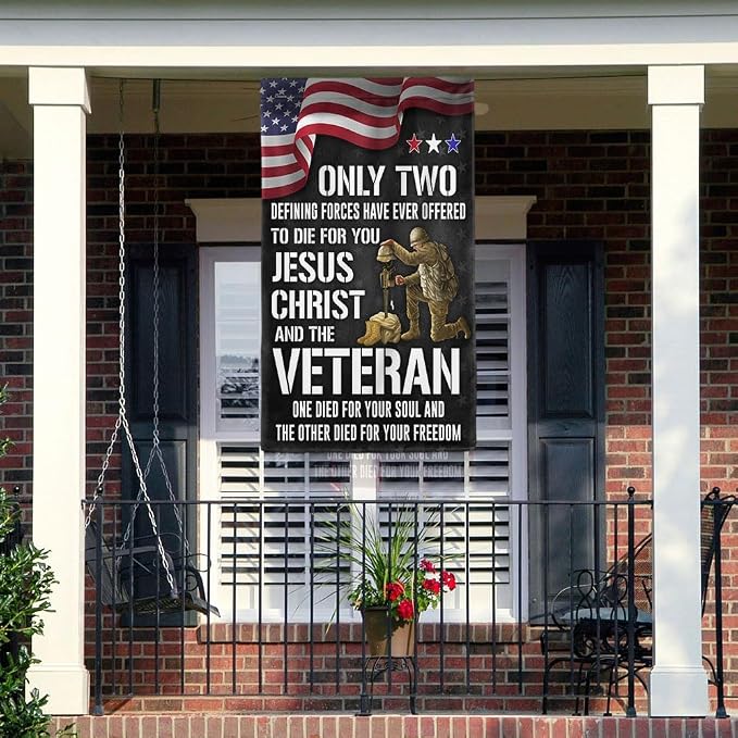 FLAGWIX American Army Veteran Flag - USA Premium Polyester Jesus Christ and the Veteran Garden Flag (11.5" x 17.5") - Patriotic 4th of July Memorial Day Veterans Day Decorations for Home Garden Decor
